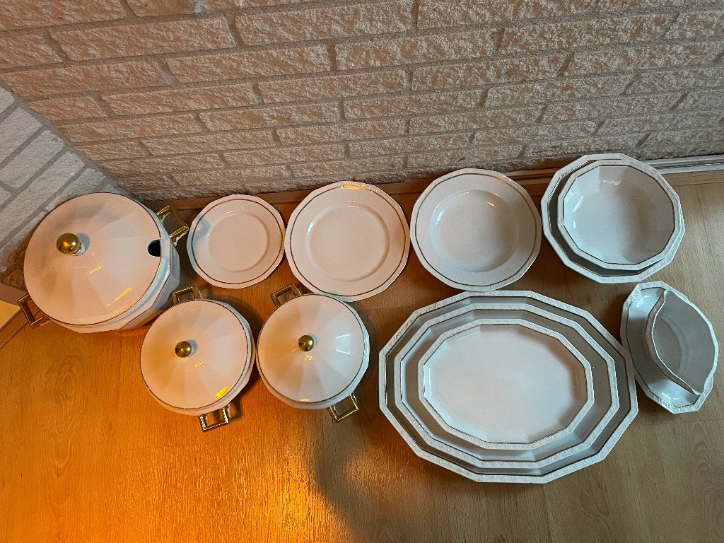 Vintage servies Bavaria, wit met gouden rand, Ophalen