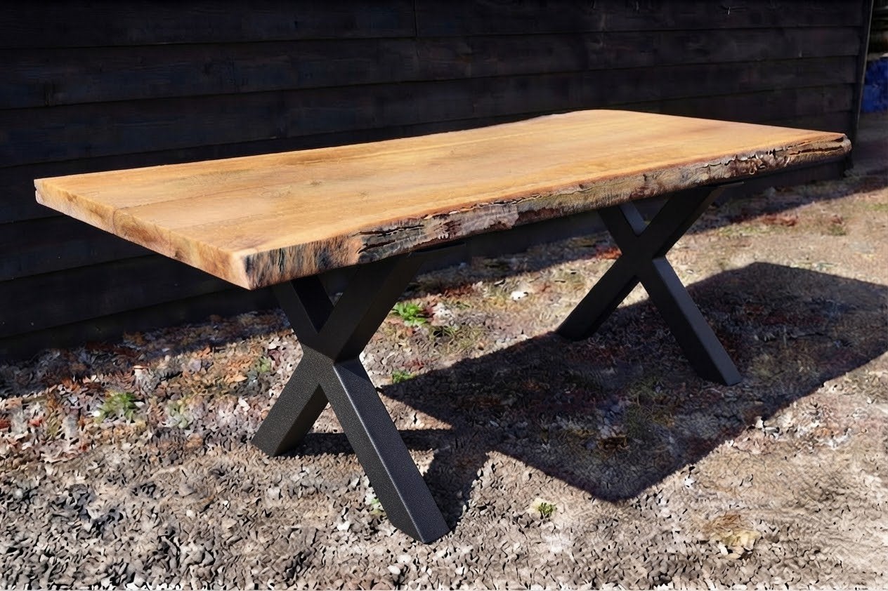 Eiken eettafel 175 cm + gepoedercoate x poten, incl stoelen, Ophalen, Rechthoekig, 150 tot 200 cm, 50 tot 100 cm