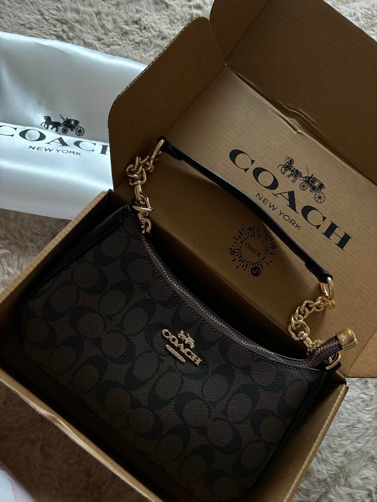Nieuwe Coach Schoudertasje - Signature Canvas Bruin, Ophalen of Verzenden, Nieuw, Bruin, Schoudertasje