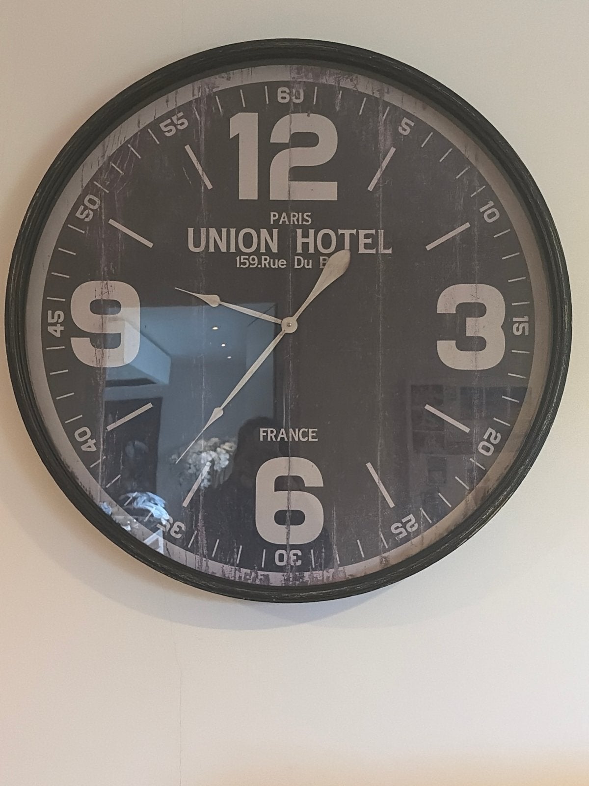 Grote wandklok - Union Hotel Parijs - 90 cm doorsnede, Ophalen, Vintage, Analoog, Zwart
