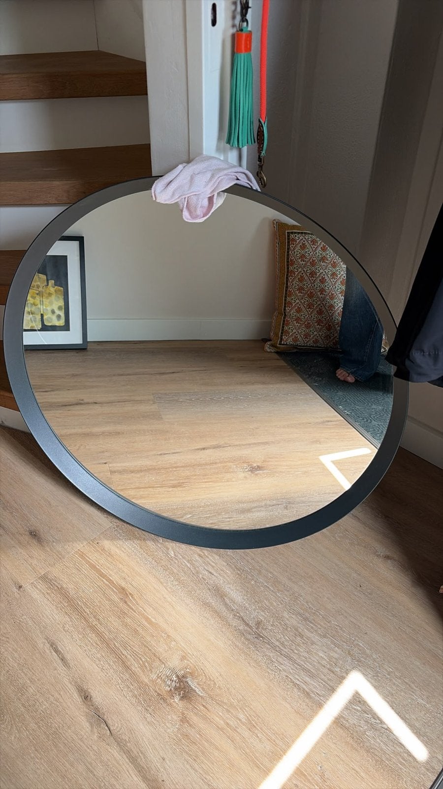 Ikea Langesund spiegel - zwart, 80 cm diameter, Ophalen, Rond, Zo goed als nieuw, 75 tot 100 cm
