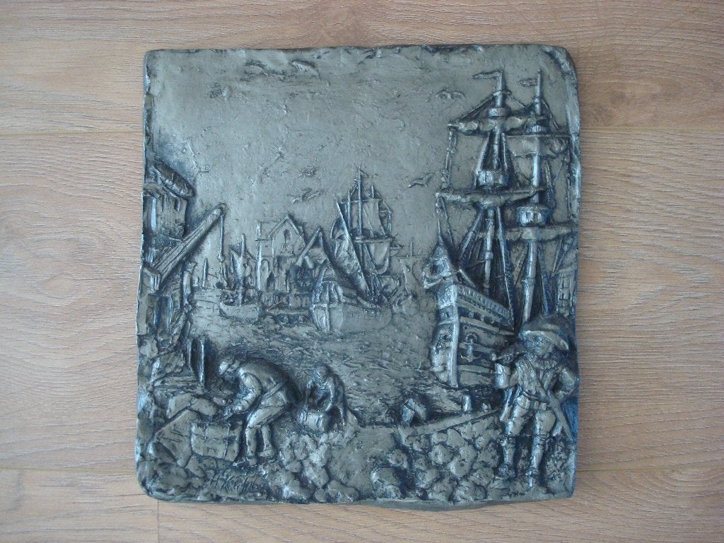 Wandplateau  havenzicht zeilschepen, Ophalen of Verzenden, Zo goed als nieuw, Wandbord of Wandpaneel