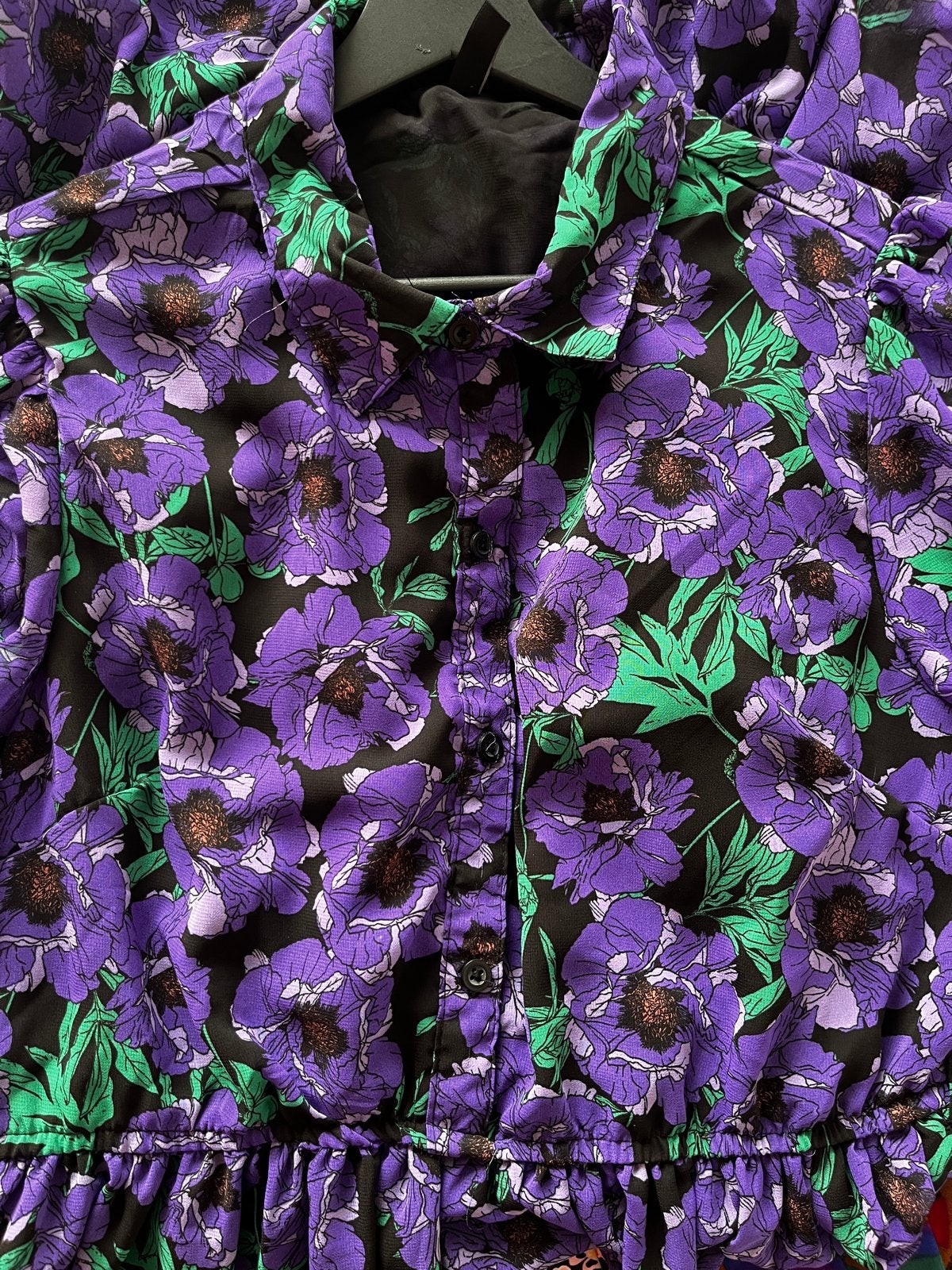 Ladies Fashion paarse bloemenjurk met lange mouwen, Paars, Maat 42/44 (L), Ophalen of Verzenden, Zo goed als nieuw
