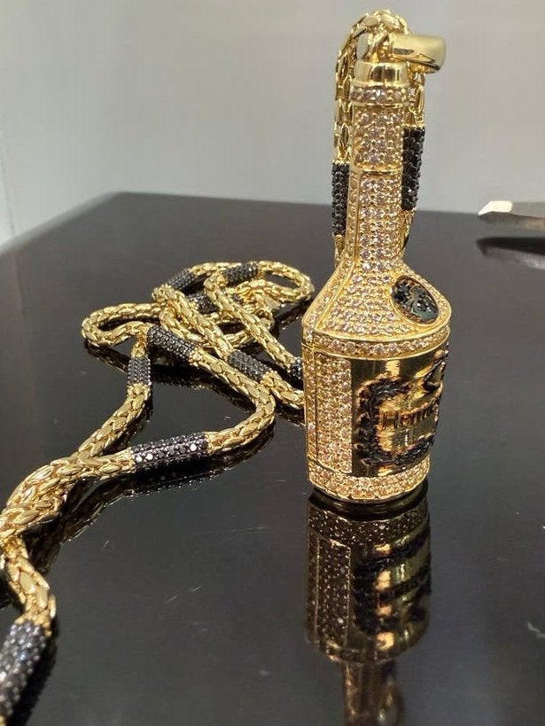 Prachtige 14k gouden unieke ketting met hennesy fles hanger, Ophalen of Verzenden, Nieuw, Goud, Goud