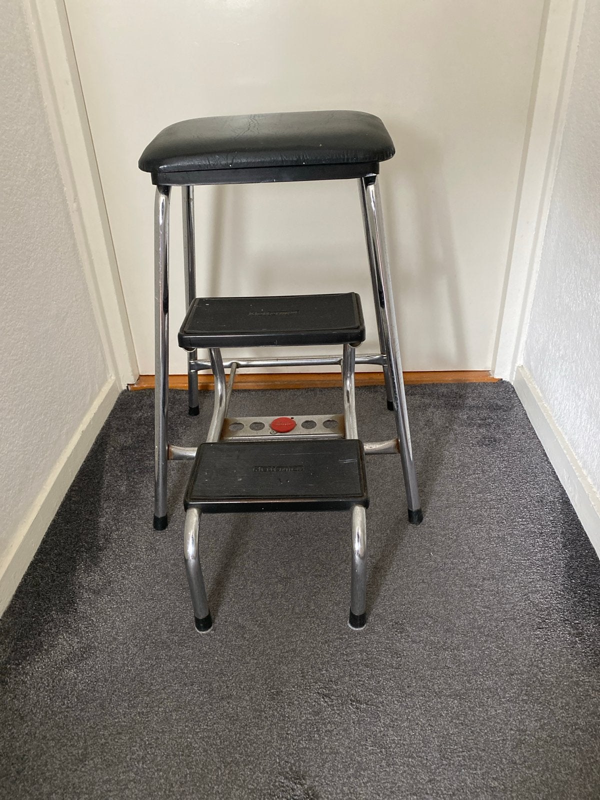 Vintage Kläffermax Keukenstoel / Opstapje - Zwart/Chroom, Ophalen of Verzenden, Gebruikt