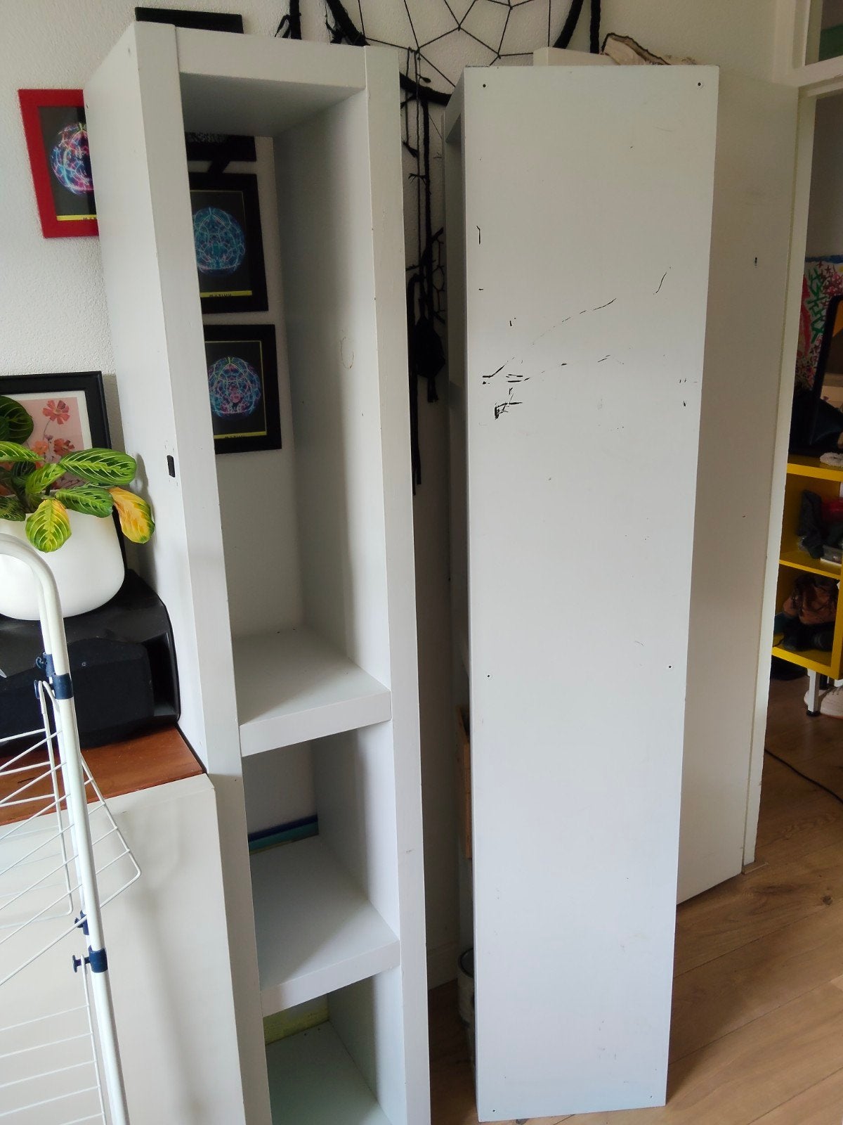 Set van 2 smalle grijze Ikea boekenkasten/opbergkasten, Ophalen, Met plank(en), Minder dan 50 cm, Gebruikt