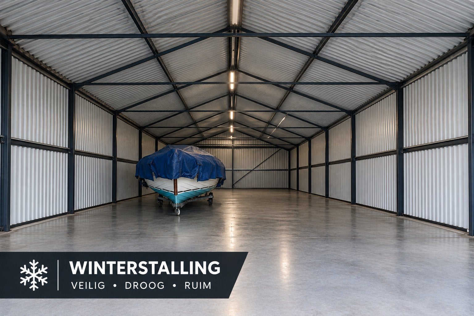 Winterstalling Sloep Tender Speedboot., Binnen