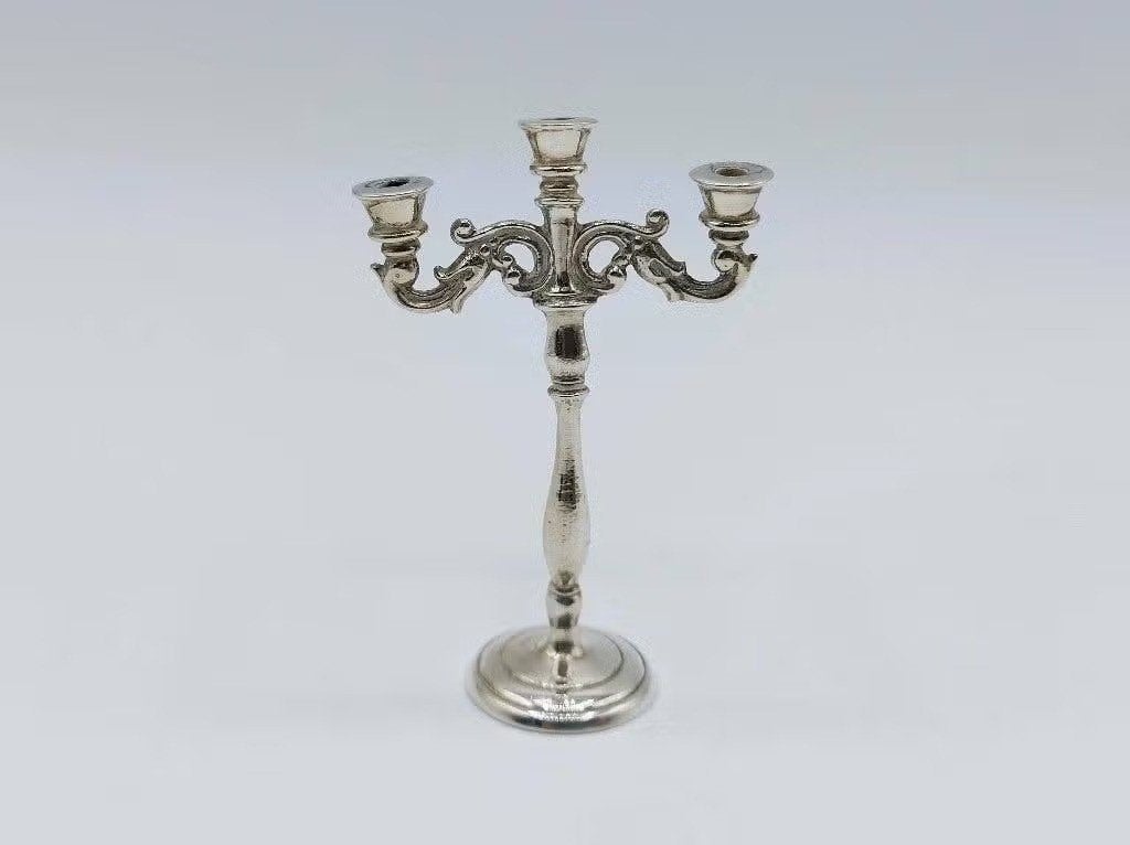 Zilveren miniatuur kandelaar, D. Aubert, Den Haag, 925, Verzenden, Koper of Brons