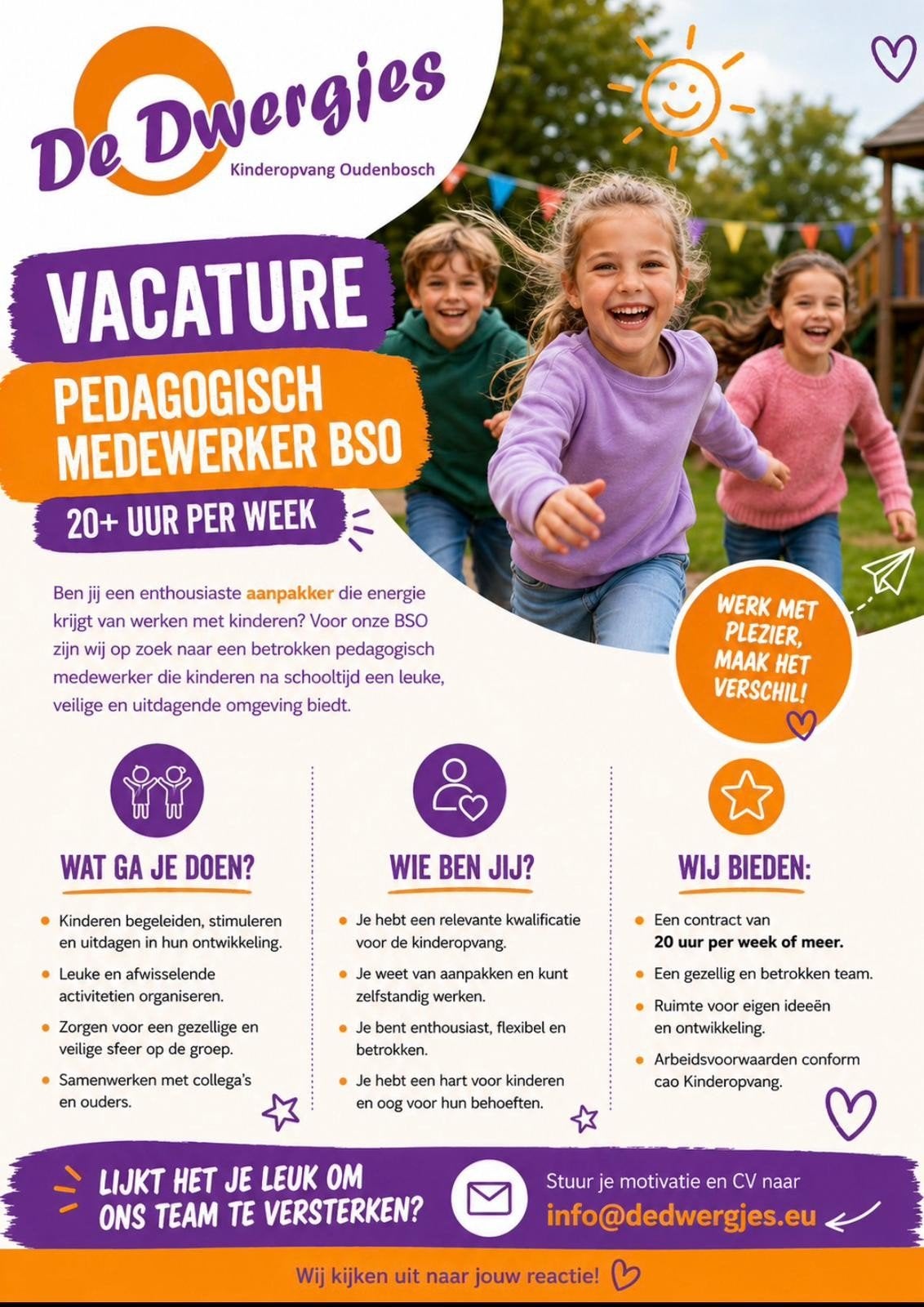 Vacature.  Bso, 25 - 32 uur, MBO, Starter, Overige vormen