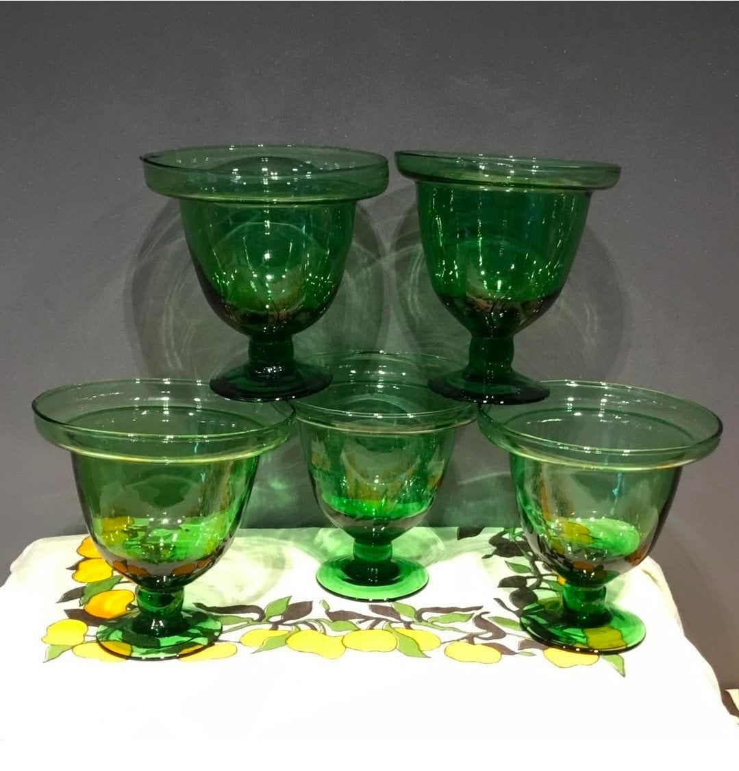 Set van 5 vintage groene glazen ijscoupes/dessertkommen, Ophalen of Verzenden