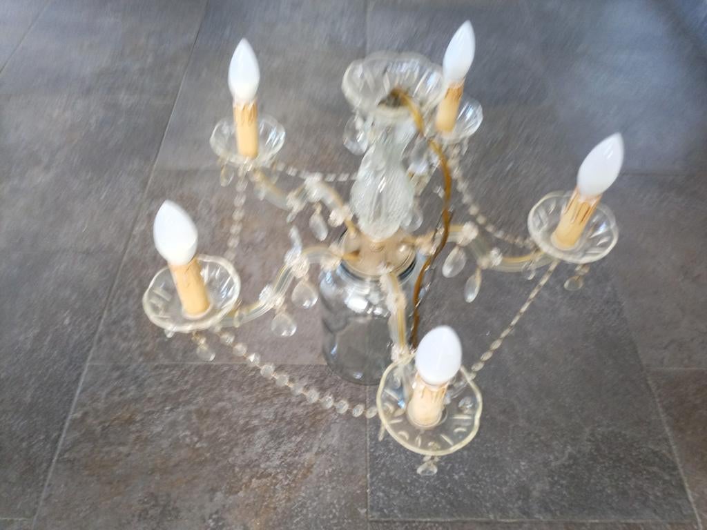 Vintage Maria Theresia KRISTALLEN kroonluchter top staat., Ophalen of Verzenden, Gebruikt, Glas, Art Deco, Maria Theresia stijl.