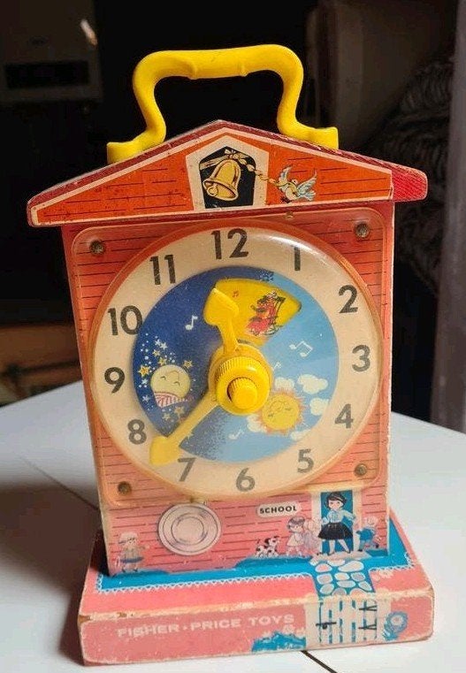 Vintage Fisher Price Muziekdoos Leerklok, Ophalen of Verzenden, Gebruikt, Overige typen, Met geluid