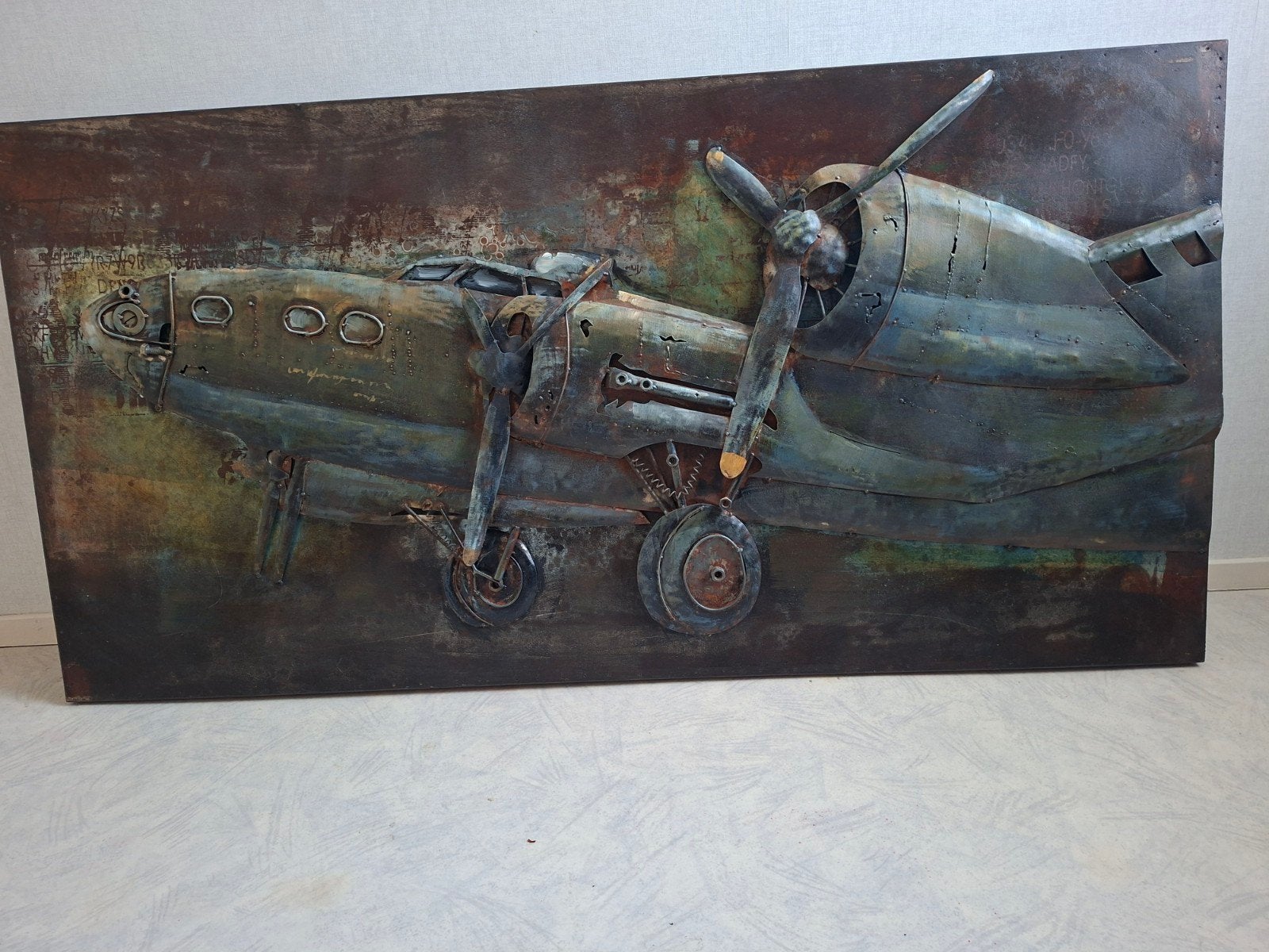 Metalen 3D Schilderij Vliegtuig B17 / Lancaster - 140x70cm, Ophalen, Metaal, 140 cm, Industrieel