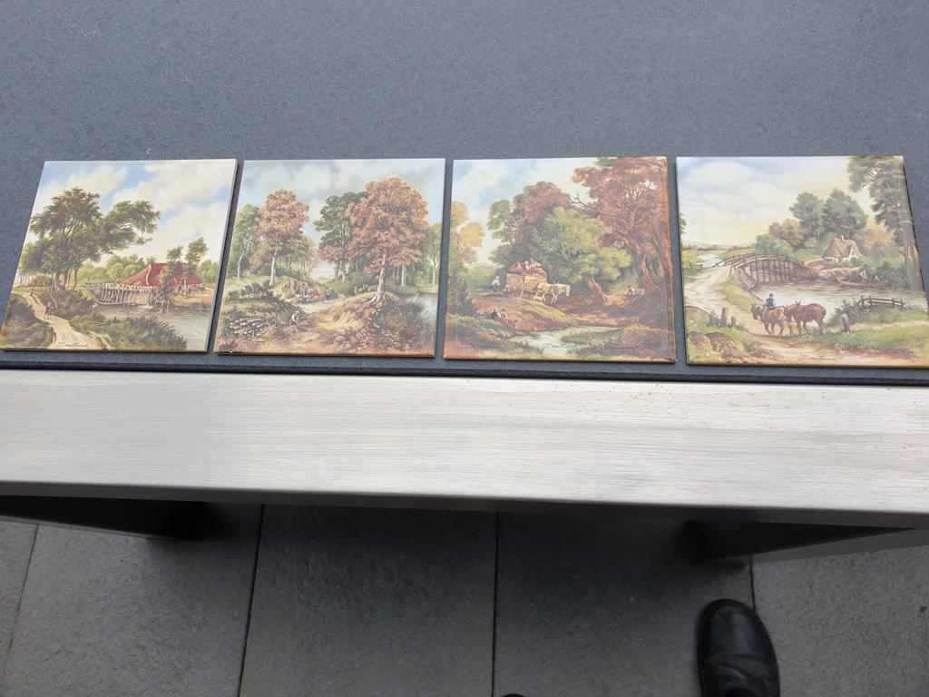 Set van 4 landschapstegeltjes van mosa, Ophalen of Verzenden