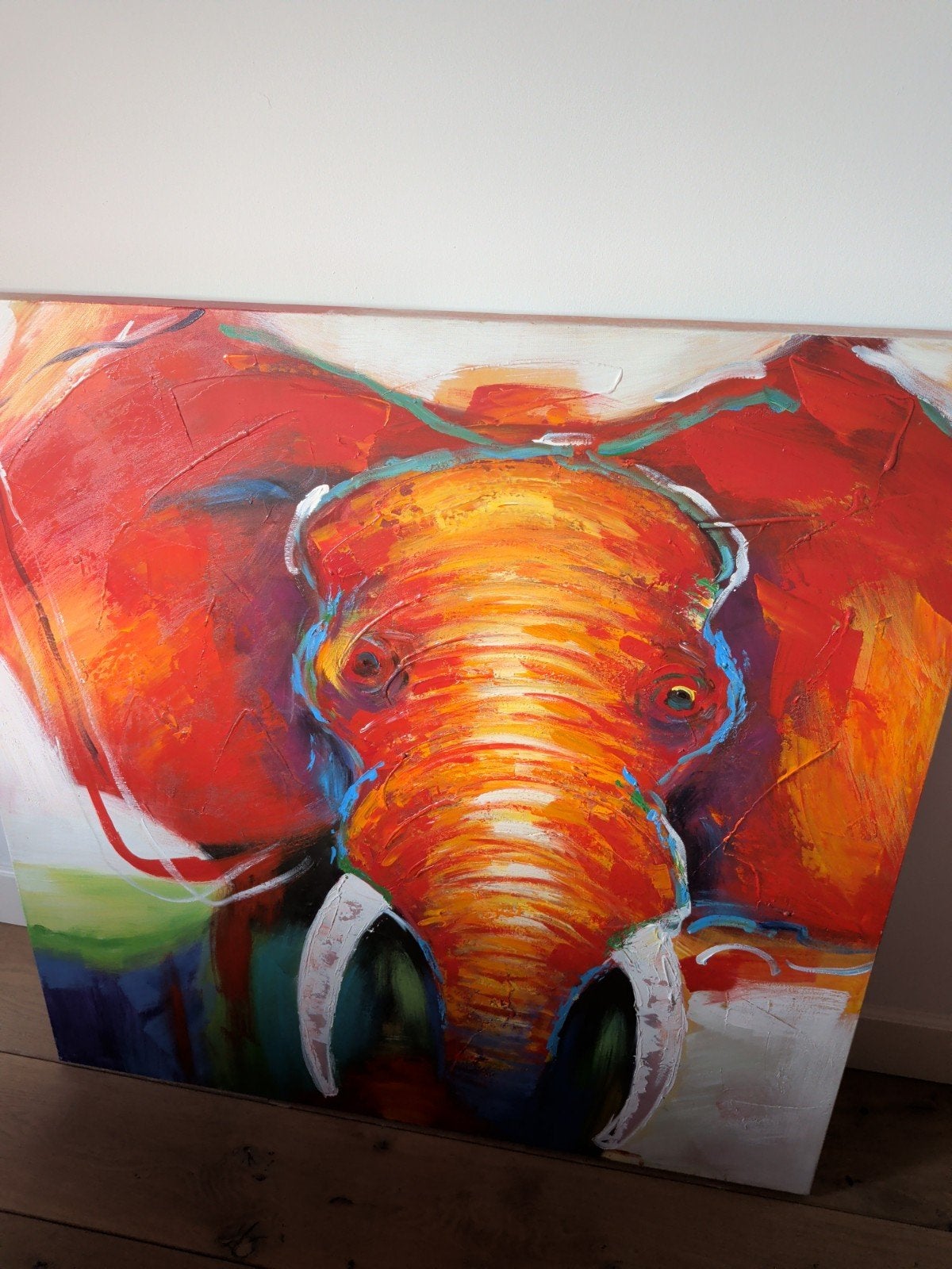 Schilderij: Kleurrijke Olifant - Abstracte Kunst, Antiek en Kunst, Ophalen, Olieverf, Textiel, Dieren