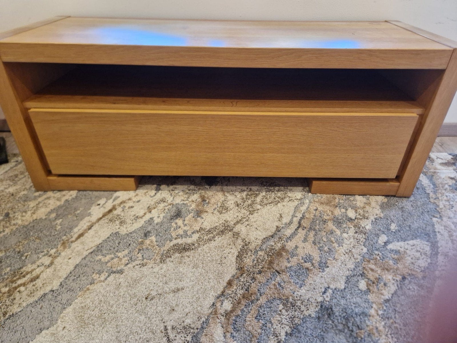 Eiken TV meubel met lade en open vak, Ophalen, Gebruikt, 100 tot 150 cm, Eikenhout