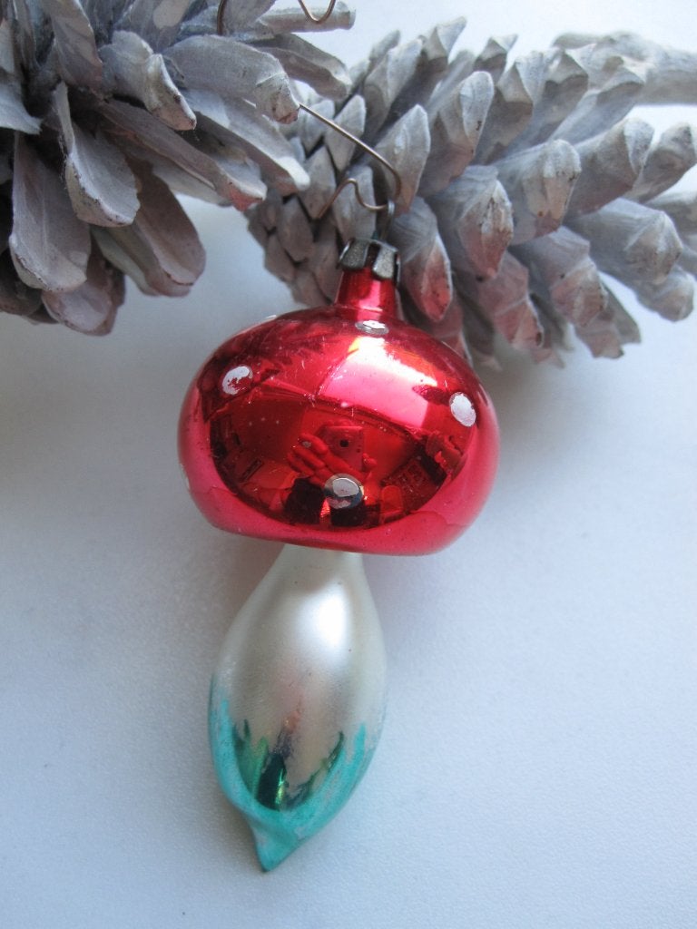 (Nr: 19) Antiek vintage oude glazen  Kerstbal: paddenstoel, Ophalen of Verzenden, Gebruikt