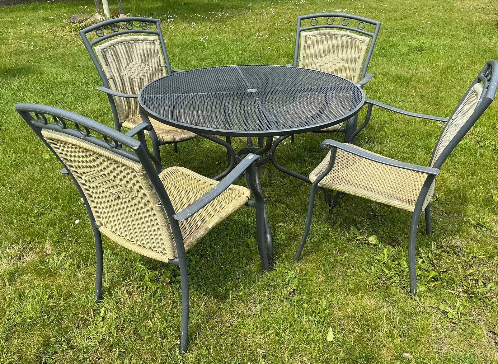 Tuinset met 4 stoelen kunststof rieten look, Ophalen, Gebruikt, Kunststof