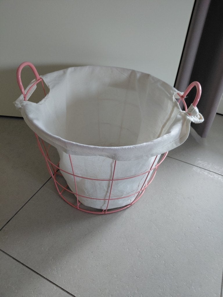 wasmand retro met doek, roze ijzeren kleur, Overige materialen, Gebruikt, Mand, Rond