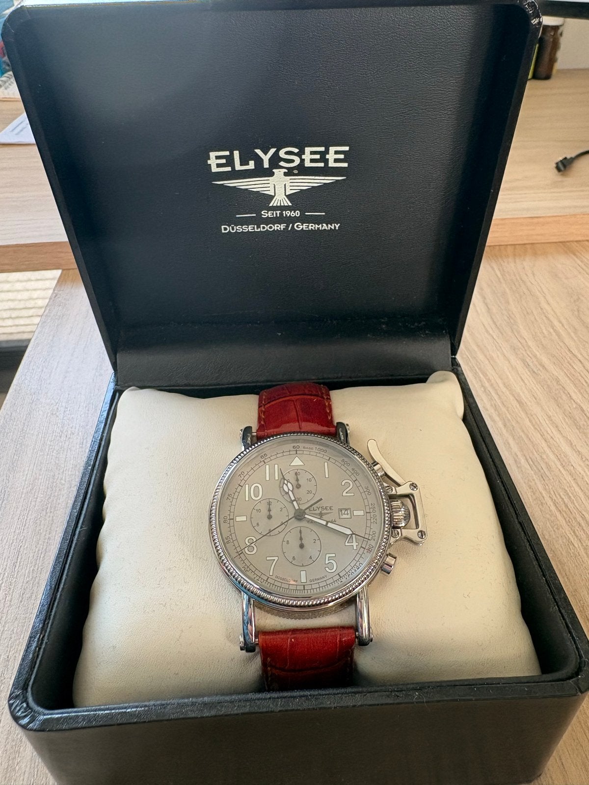 ELYSEE Chronograph Herenhorloge | incl. doos en papieren, Ophalen, Gebruikt, Leer, Overige merken