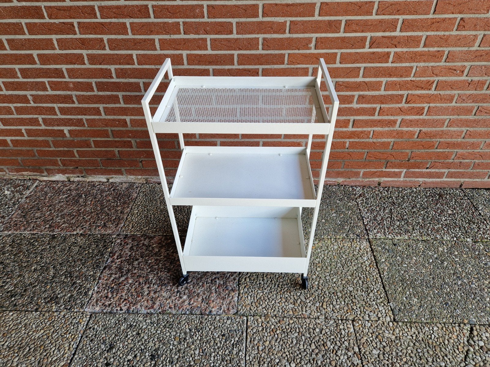 Vintage Wit Metalen Roltafel / Bijzettafel, Ophalen of Verzenden, Gebruikt