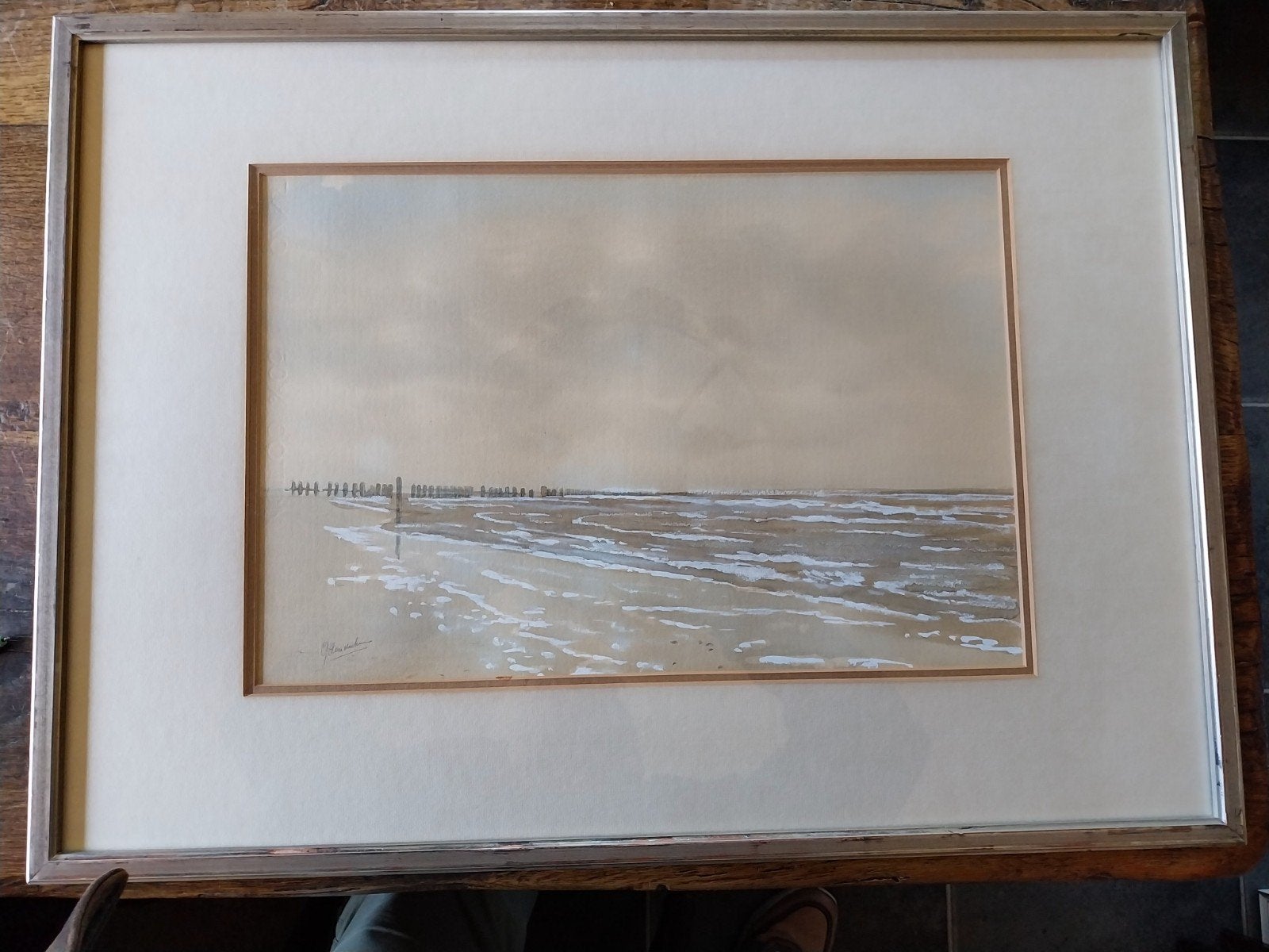 Aquarel van strandgezicht Gert Hendriksen 1922-1993., Ophalen of Verzenden, Tekening, Aquarel, Achter glas