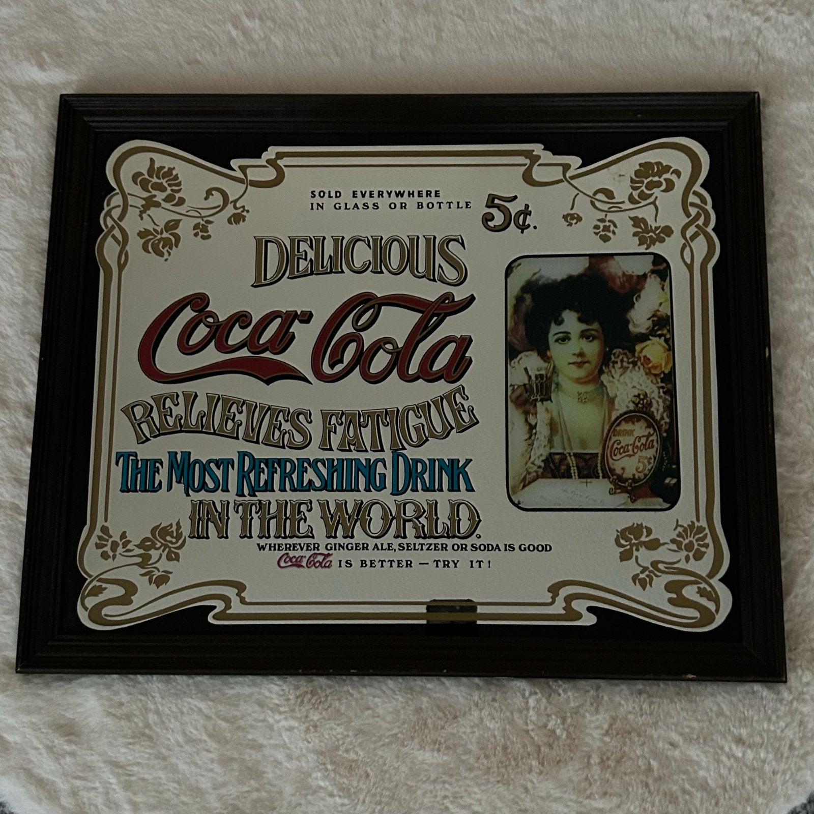 Prachtige Vintage Coca-Cola soiegel in lijst 55x45 cm AKTIE!, Verzamelen, Ophalen of Verzenden, Gebruikt, Reclamebord