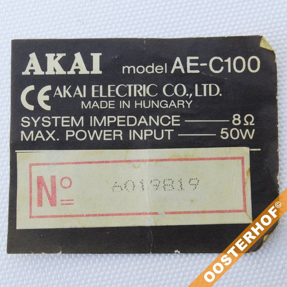 AKAI® AE-C100 Center Speaker Label 1x | 53 x 43 | #2, Overige merken, Gebruikt, Ophalen of Verzenden, Center speaker