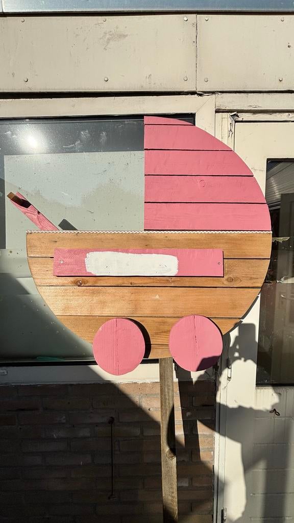 Geboortebord meisje - Roze kinderwagen, Ophalen, Gebruikt, Geboortebord