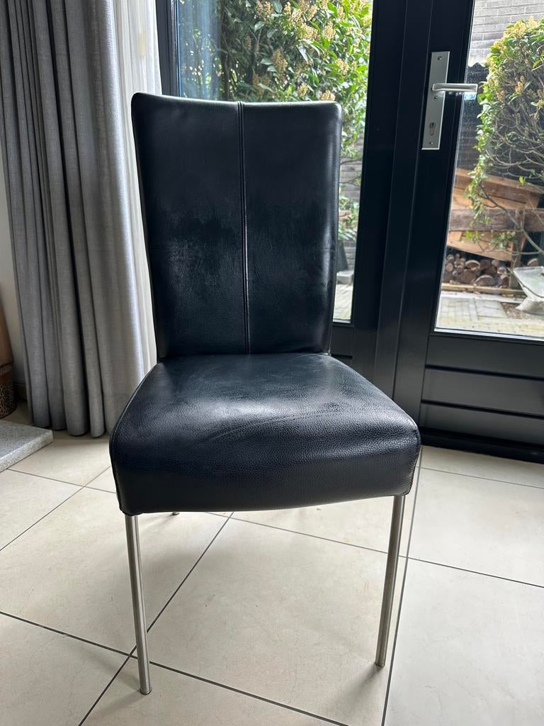 3 Zwarte Leren Eetkamerstoelen, Ophalen, Gebruikt, Drie, Zwart