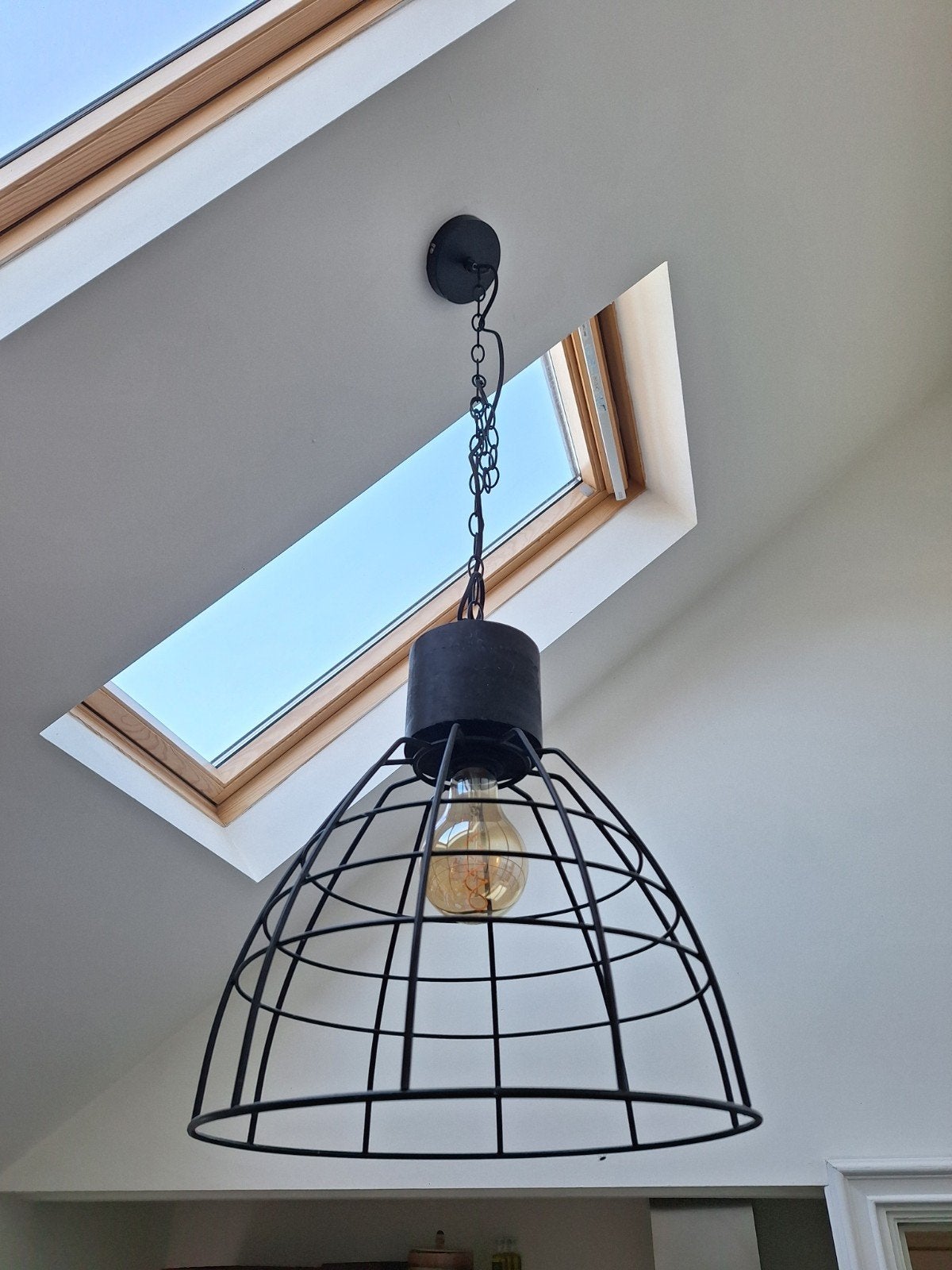 Industriële hanglamp, Ophalen, Zo goed als nieuw, Hout, E27 (groot)