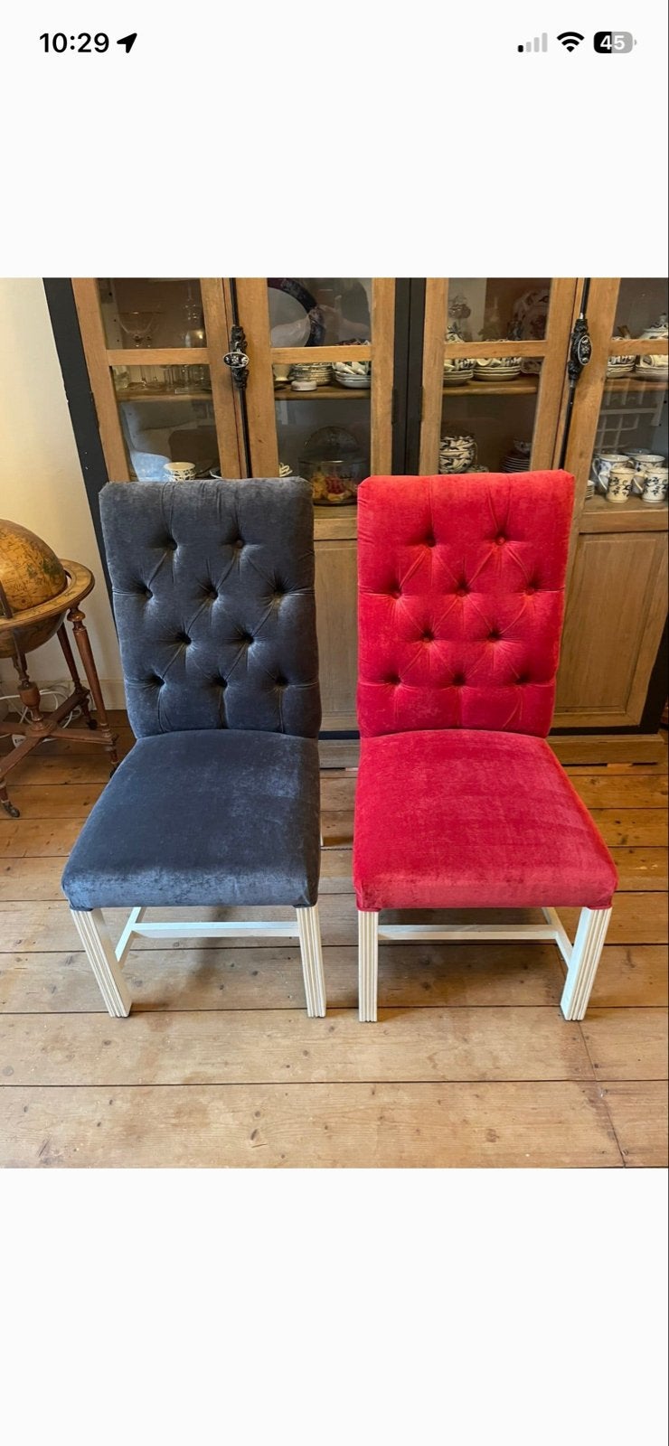 Set van 6 eetkamerstoelen in rood en grijs, Huis en Inrichting, Ophalen, Overige kleuren, Zo goed als nieuw, Vijf, Zes of meer stoelen