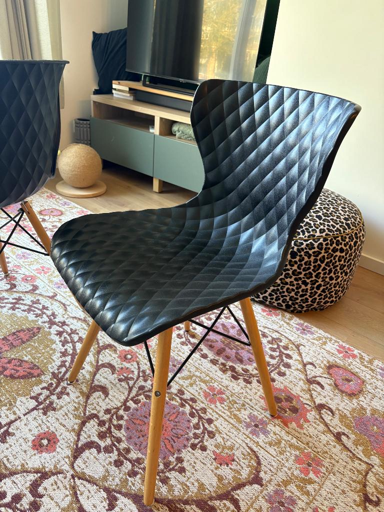 4 eetkamerstoelen, Ophalen, Kunststof, Gebruikt, Zwart