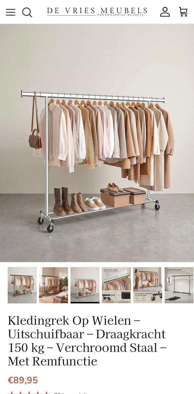 Nieuw Uitschuifbaar/Verrijdbaar Kleding Rek, Kleding | Dames, Kledingrekken, Ophalen, Met wielen, Nieuw