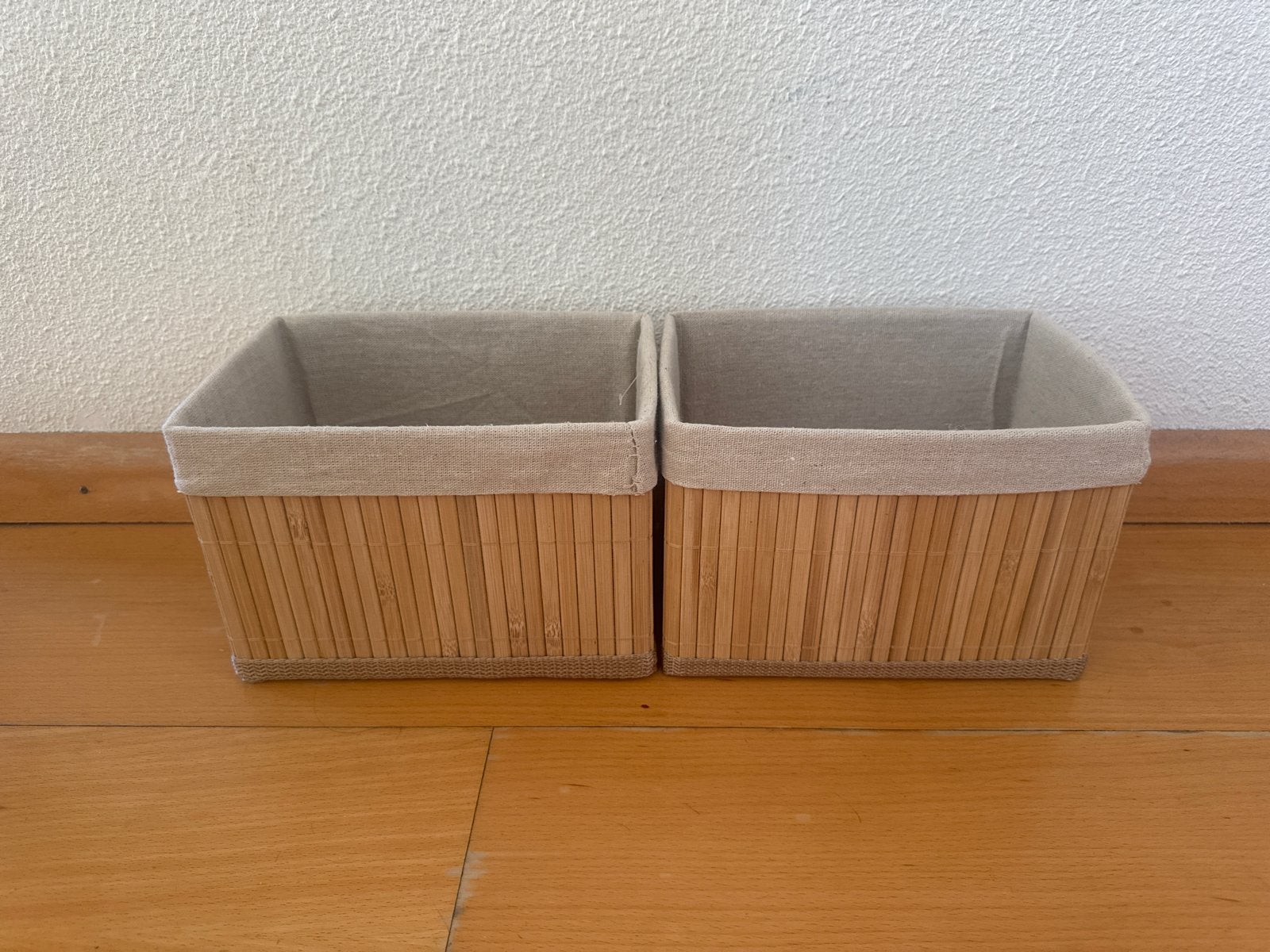 2x Bamboe Opbergmanden met Stoffen Voering, Ophalen, Gebruikt, Landelijk, Natuurlijk materiaal