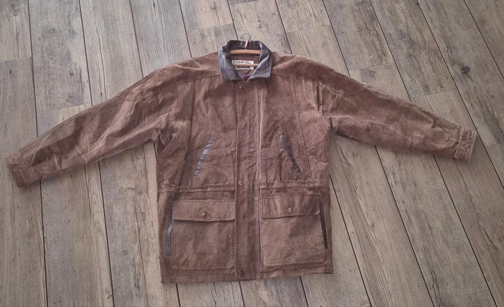 Vintage suède jas heren - Bruin, maat L, Kleding | Heren, Jassen | Zomer, Gedragen, Maat 52/54 (L), Bruin, Ophalen of Verzenden