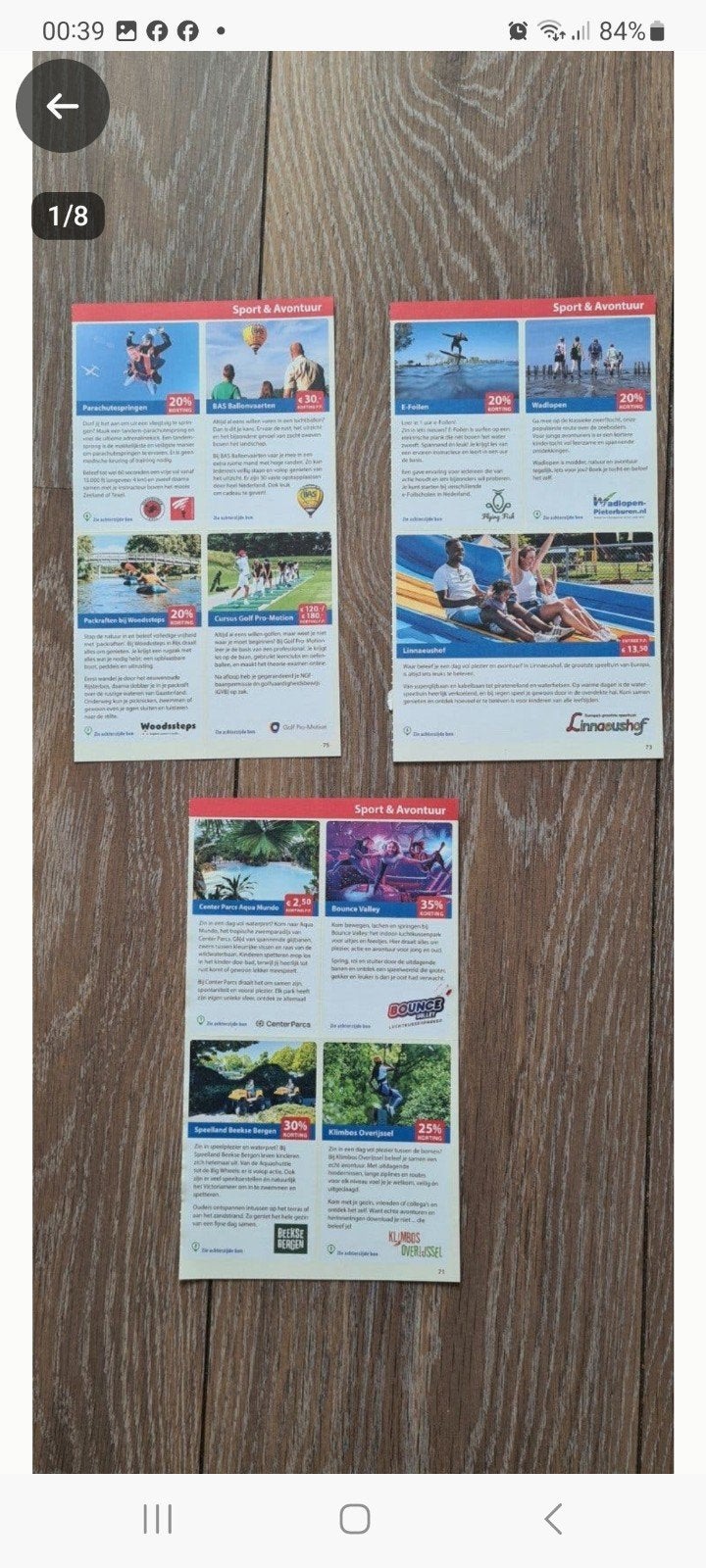 Sport & Avontuur postcodeloterij voordeelbonnen.  Zie foto's