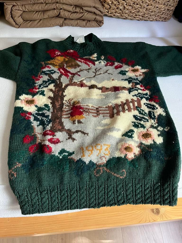 Laura Ashley Groene Kersttrui met Geborduurde Winterscène, Ophalen of Verzenden, Zo goed als nieuw