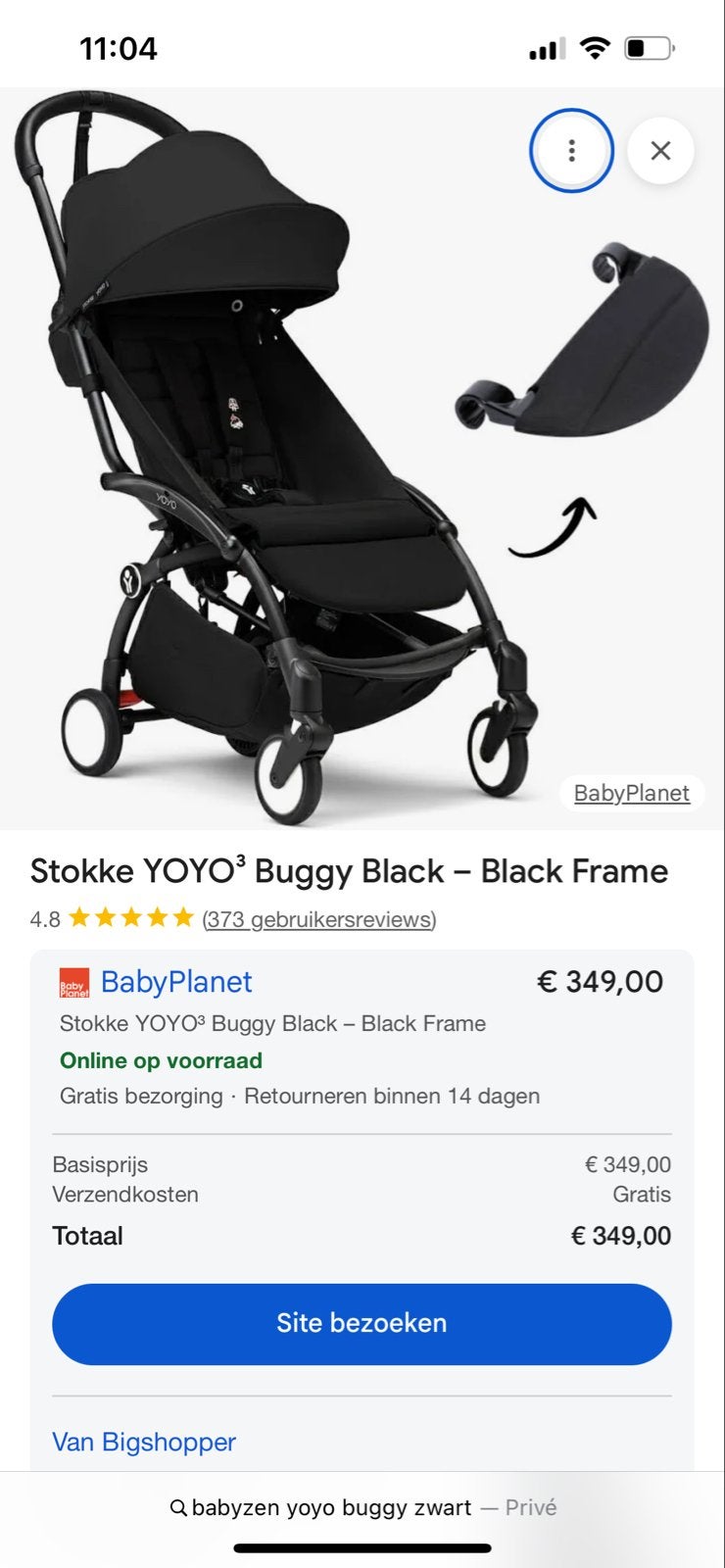 Babyzen YOYO Buggy Zwart met voetenzak en regenhoes, Ophalen, Gebruikt, Overige merken, Regenhoes