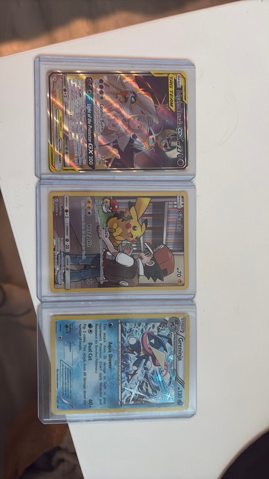 Pokémon kaarten: Pikachu, Greninja & Silvally GX, Ophalen of Verzenden, Zo goed als nieuw, Meerdere kaarten