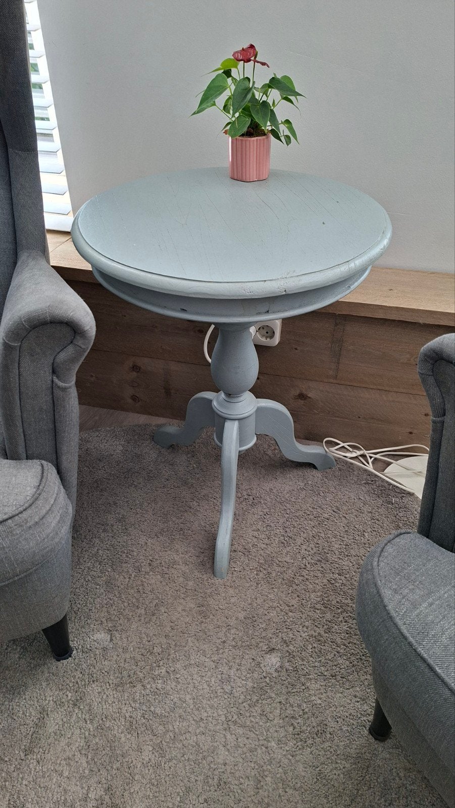 Vintage bijzettafel, rond, lichtblauw, Ophalen, Minder dan 55 cm, Gebruikt, Rond