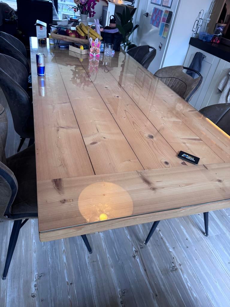 Zeer goede kwalitiatieve eettafel met V poot., Ophalen, 200 cm of meer, 50 tot 100 cm, Zo goed als nieuw