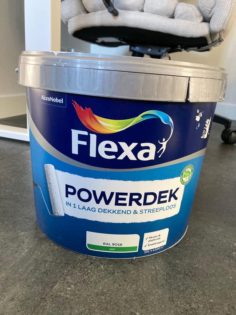 Flexa powerdek Ral 9016 - Gratis!, Doe-het-zelf en Verbouw, Verf, Beits en Lak, Ophalen, 5 tot 10 liter, Wit, Verf