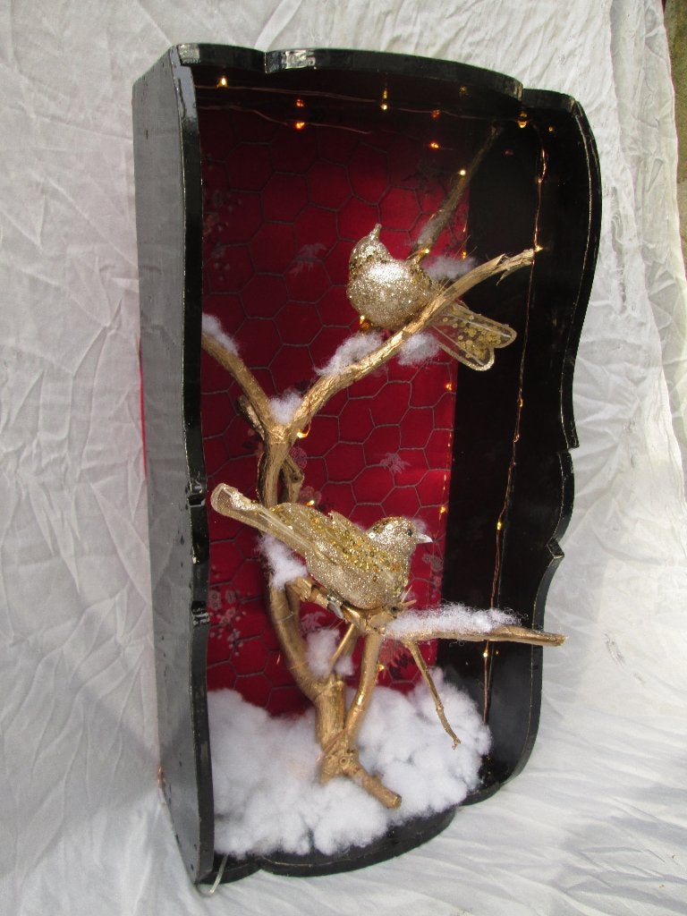 Kijkdoos Shadow Box met Vogels in de Sneeuw met Lichtjes, Ophalen, Nieuw