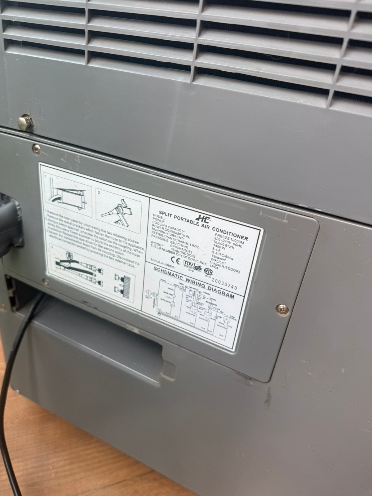 Mobiele airco met buitenunit 12000BTU, Ophalen, Gebruikt, Timer, 3 snelheden of meer