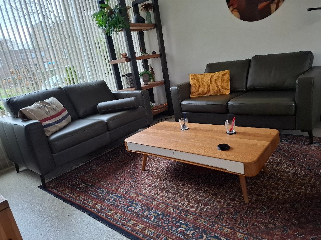 Bieden, 2 leren banken / bankjes, Ophalen, Gebruikt, 75 tot 100 cm, Leer
