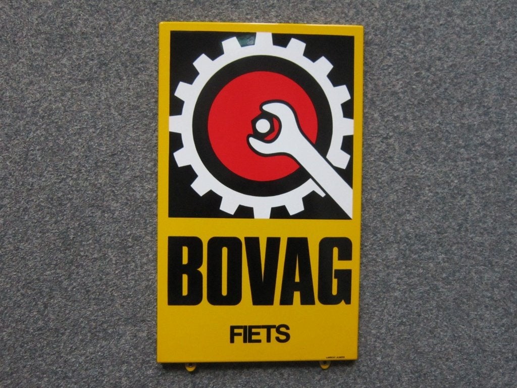BOVAG FIETS EMAILLE RECLAMEBORD, Ophalen, Zo goed als nieuw, Reclamebord