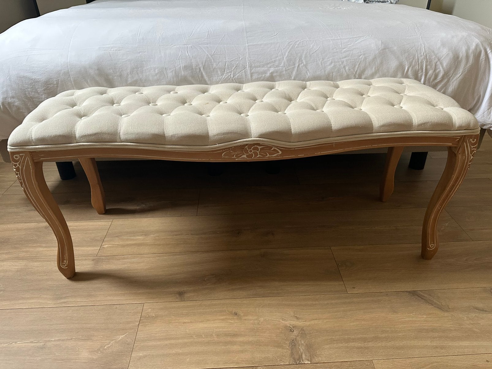 Bedbankje creme, Huis en Inrichting, Banken | Voetenbanken en Poefen, Minder dan 50 cm, Gebruikt, 100 tot 125 cm, Ophalen of Verzenden