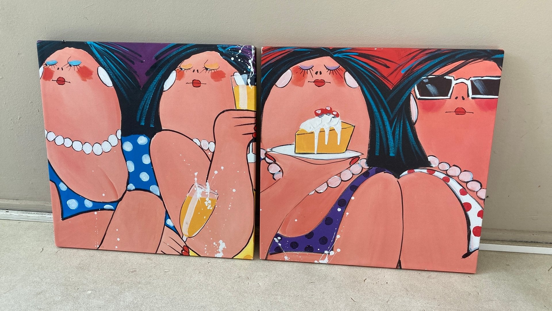 2 Dikke dames canvas op MDF van El van Leersum, Antiek en Kunst, Kunst | Schilderijen | Abstract, Ophalen of Verzenden
