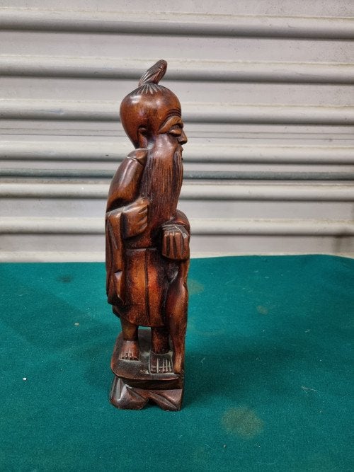Chinese houten beeld man met vis, Ophalen of Verzenden